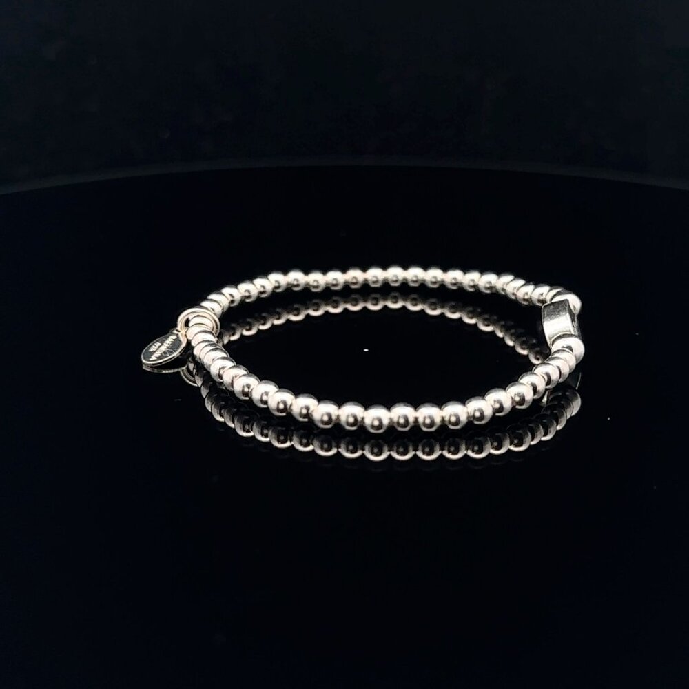 925 Sterling Silver Beaded Stretch Stacking Bracelet Minimalist Mom Charm - Picture 5 of 6